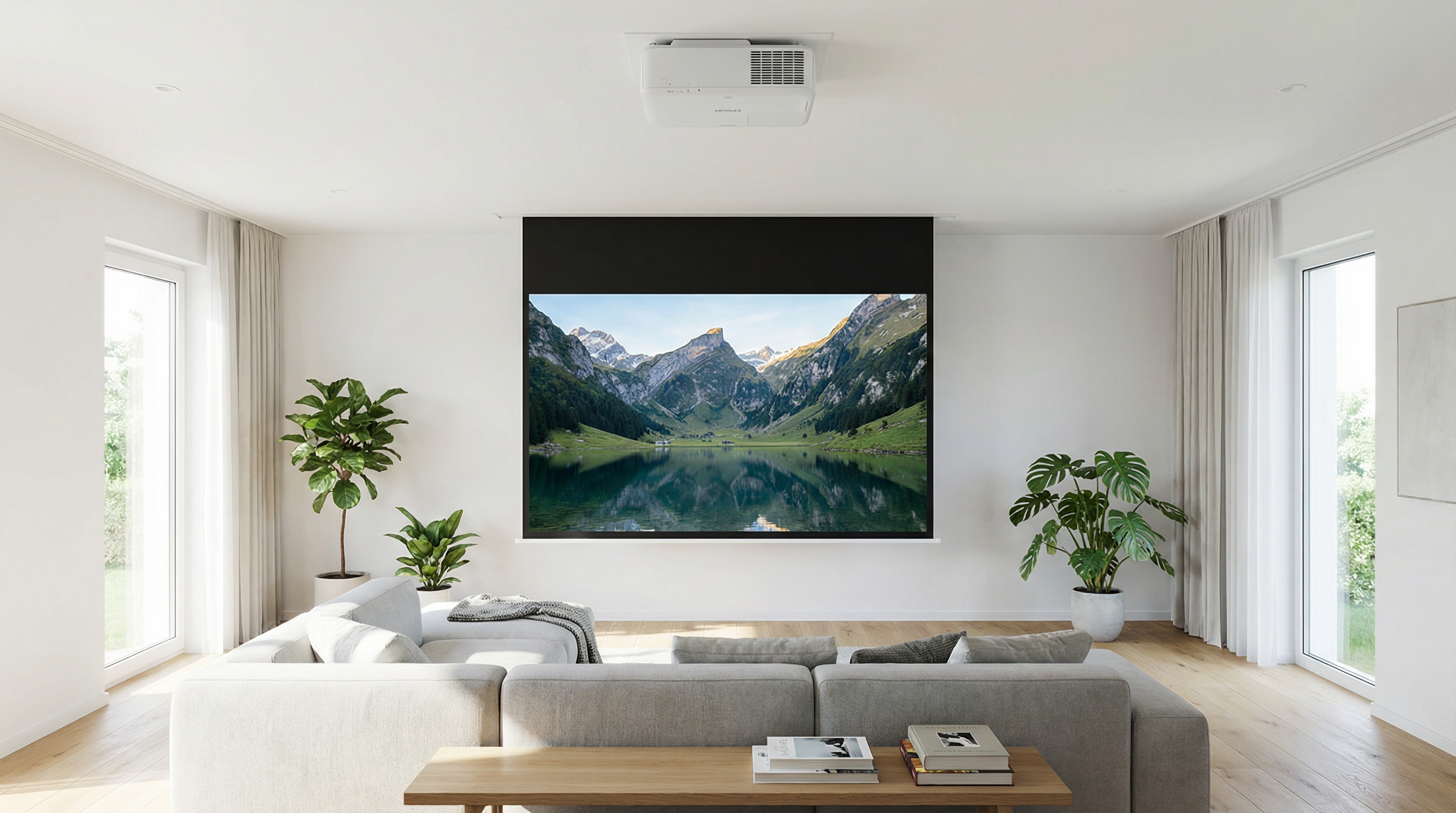 Motorisierte Leinwand mit Epson Beamer