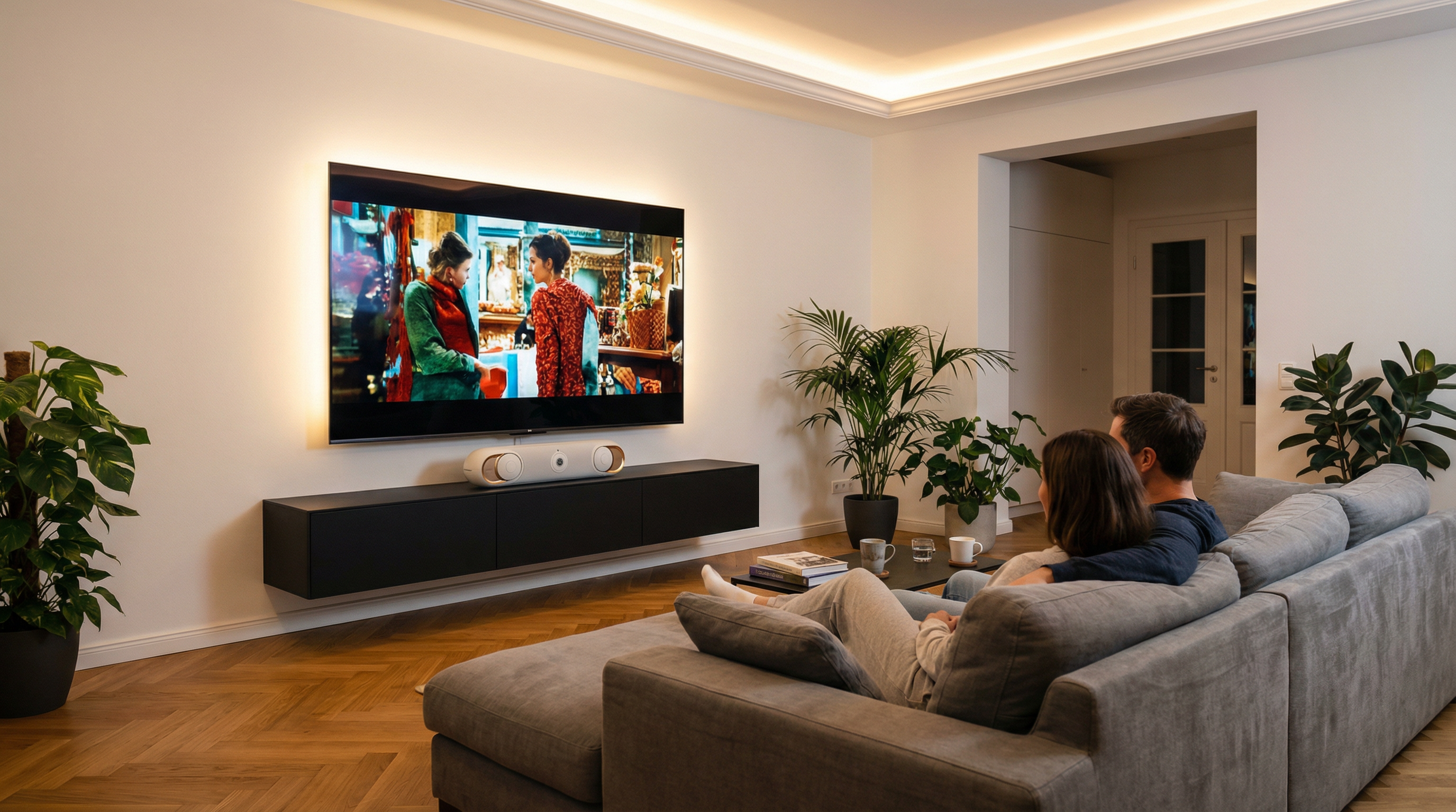 98 Zoll TV mit Devialet Soundsystem im Wohnzimmer